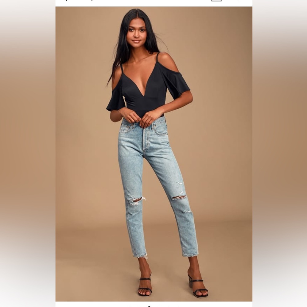 Black off the shoulder bodysuit